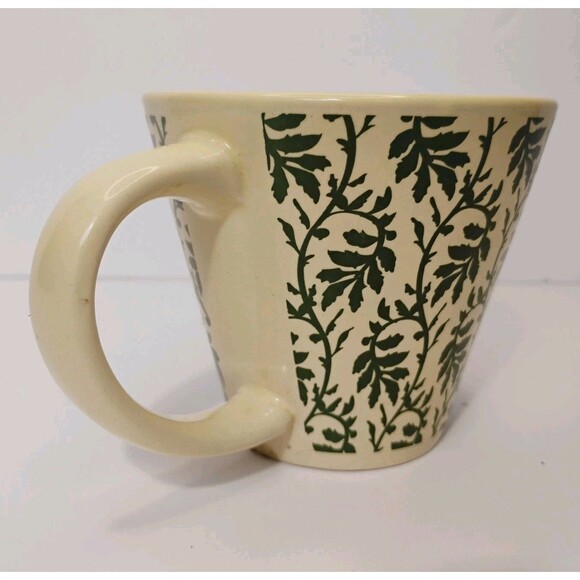 Vtg Roscher Ambiance Coffee Mugs Stoneware Green Cream Floral Leaves Cups - Picture 4 of 12